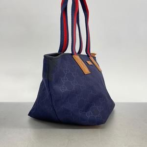 Gucci Silver Bag Line Hardware Sherry Navy Tote